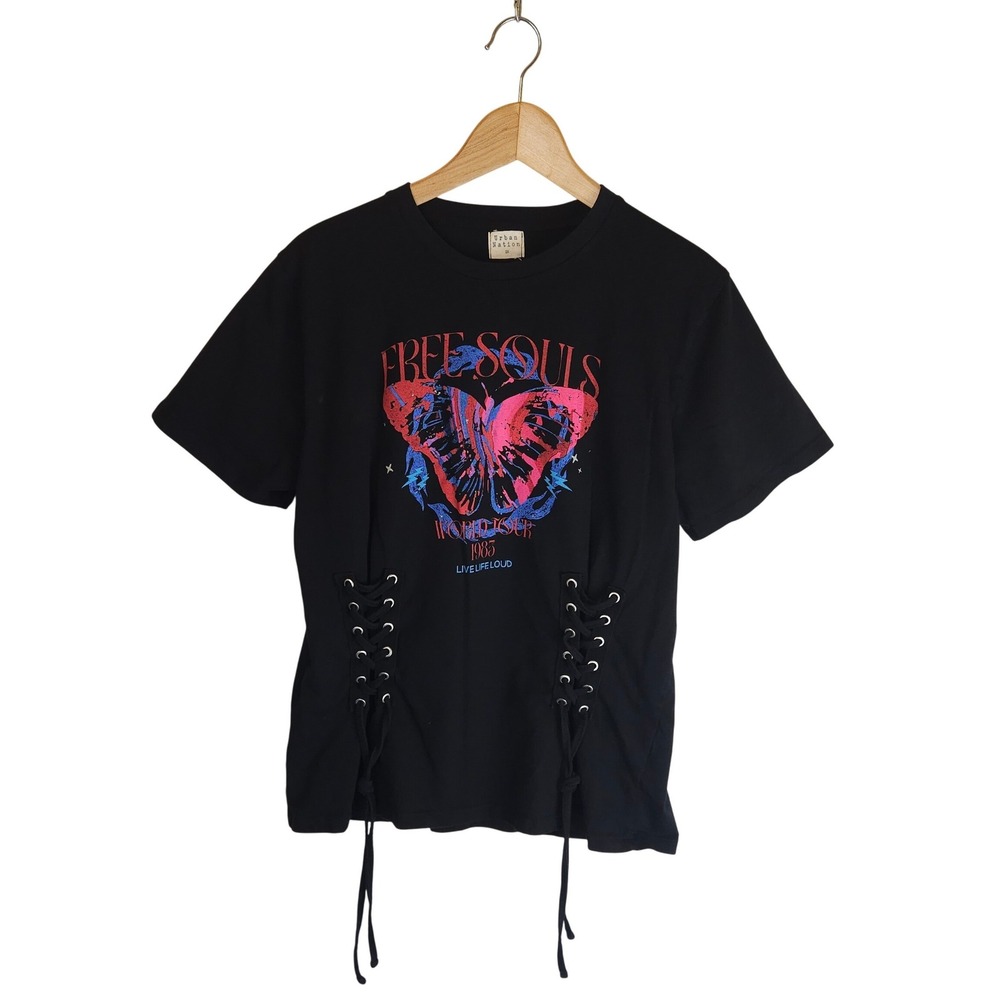 Urban Nation‎ Black Butterfly World Tour Graphic Lace Up Corset T Shirt 2X